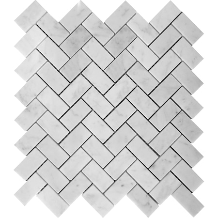 Apollo Tile 1X2 Polished Carrara Herringbone 4.83Sq.ft 11.8 in. X11.8 in. Mrbl Msic Tile, 5PK APLKB99H04PGEC28